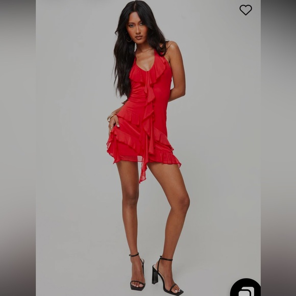 Fig Ruffle Mini Dress Red - Size 6 - Picture 2 of 5